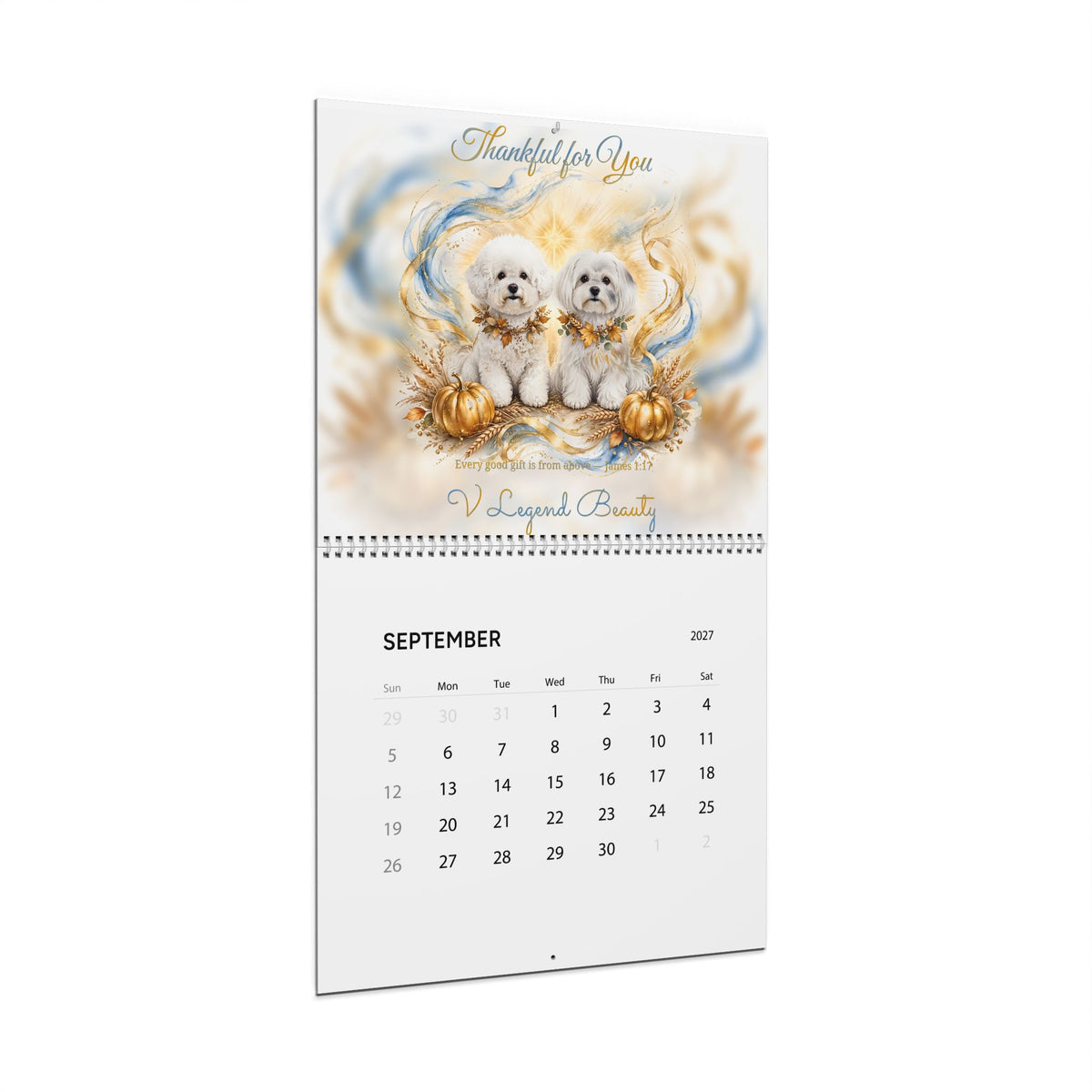 2027 Wall Calendar | Thanksgiving Christian Art Calendar | V Legend Beauty