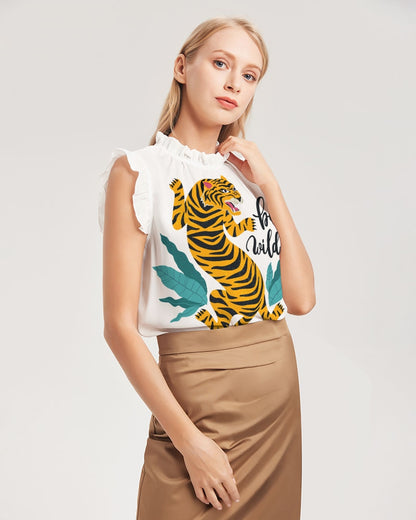 V Legend Tiger Images Women's All-Over Print Ruffle Sleeve Top