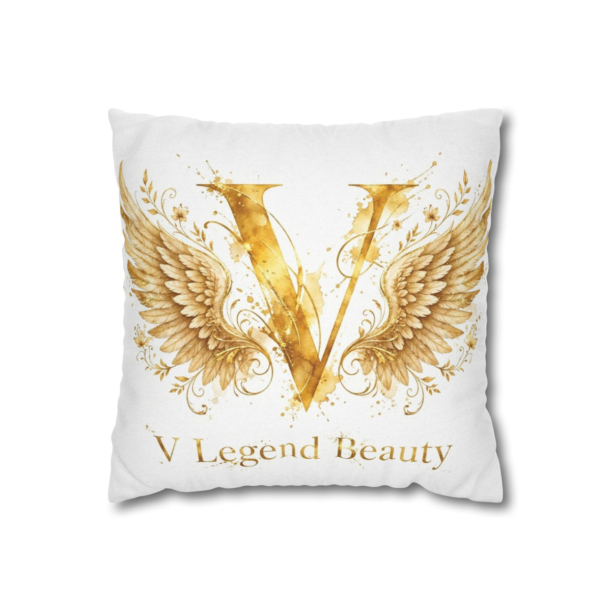 V Legend Beauty White Christian Faith Throw Pillow – Golden V Logo Home Decor – Small 14"