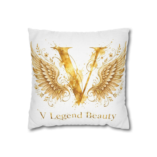 V Legend Beauty White Christian Faith Throw Pillow – Golden V Logo Home Decor – Small 14"