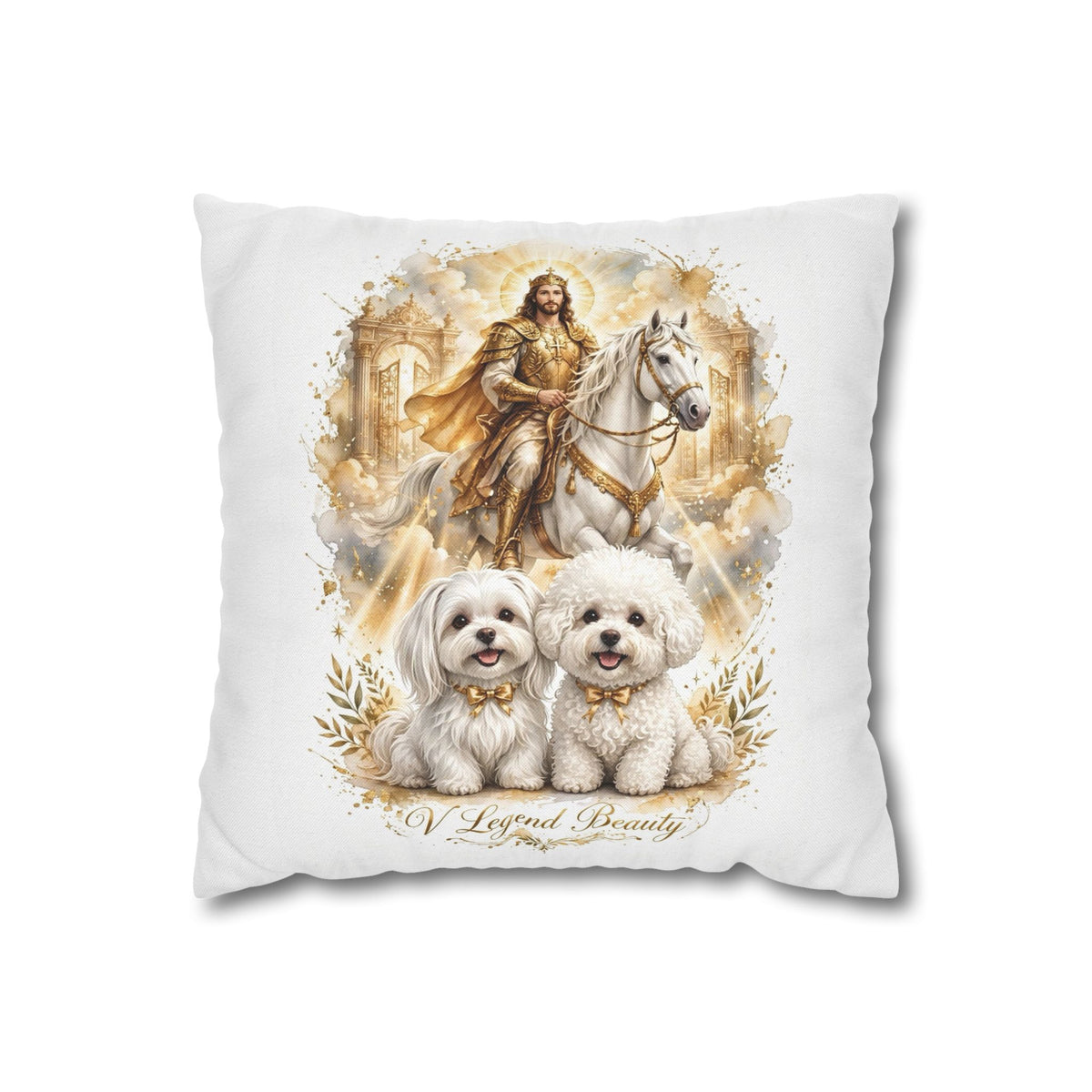 V Legend Beauty White Christian Faith Throw Pillow – Jesus and Pups Home Decor – Small 14"