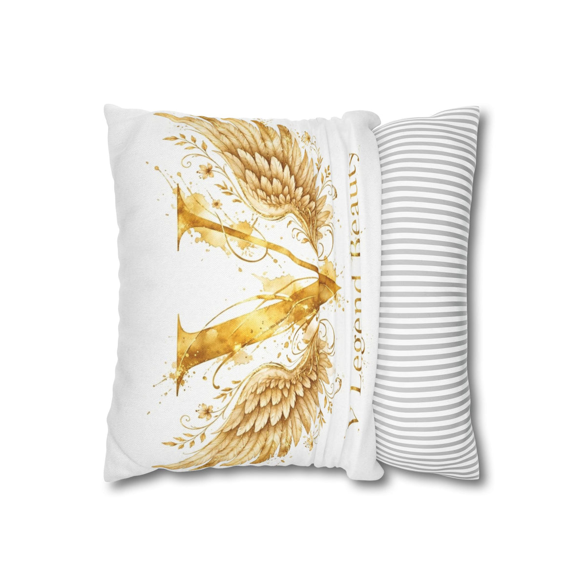 V Legend Beauty White Christian Faith Throw Pillow – Golden V Logo Home Decor – Small 14"