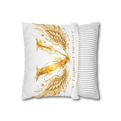 V Legend Beauty White Christian Faith Throw Pillow – Golden V Logo Home Decor – Small 14"