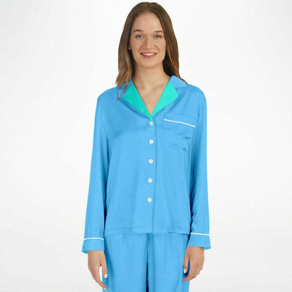 V Legend Women's Satin Pajamas - Baby Blue (Mother Love 6 Colors)