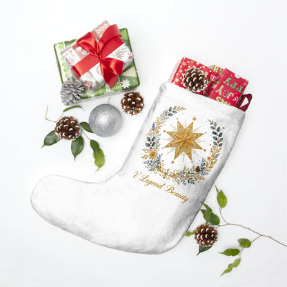 V Legend Beauty Embroidered Bethlehem Star Christmas Stocking – White