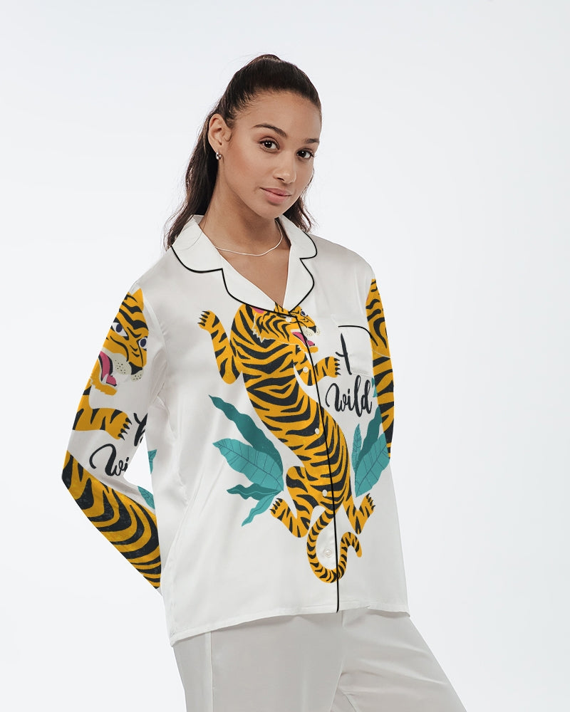 V Legend Tiger Images Women's Satin Long Sleeve Pajama Top