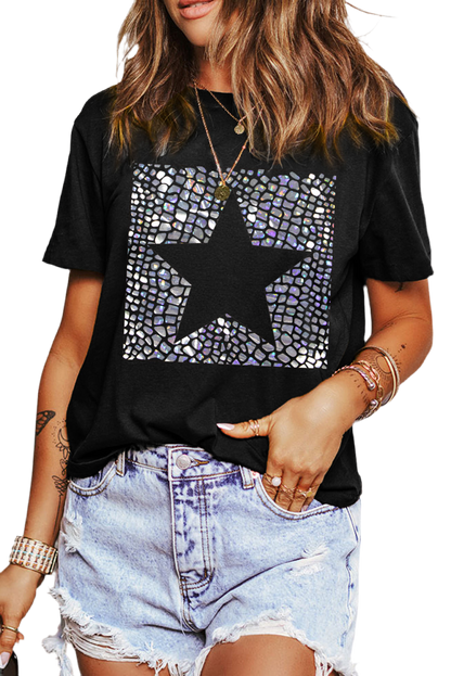 V Legend Star-Sparkling Neck T Shirt