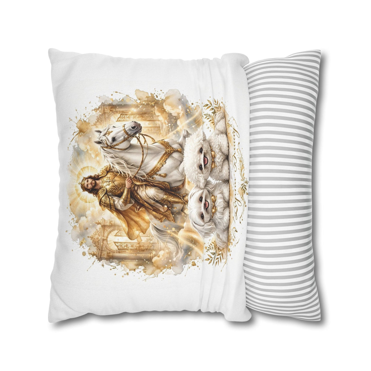 V Legend Beauty White Christian Faith Throw Pillow – Jesus and Pups Home Decor – Large 28"