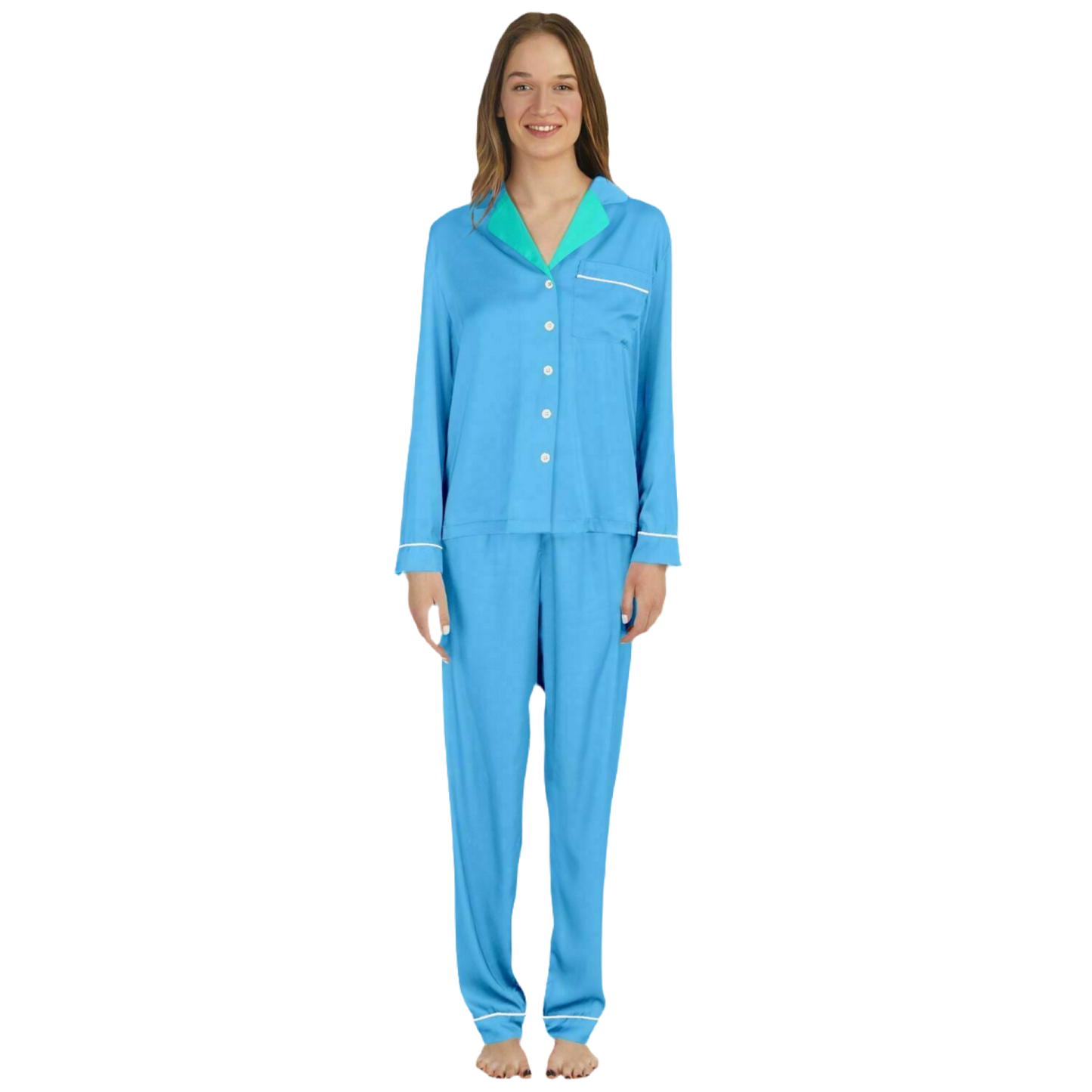 V Legend Women's Satin Pajamas - Baby Blue (Mother Love 6 Colors)