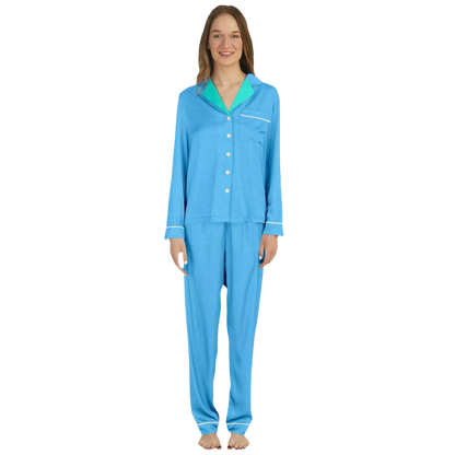 V Legend Women's Satin Pajamas - Baby Blue (Mother Love 6 Colors)