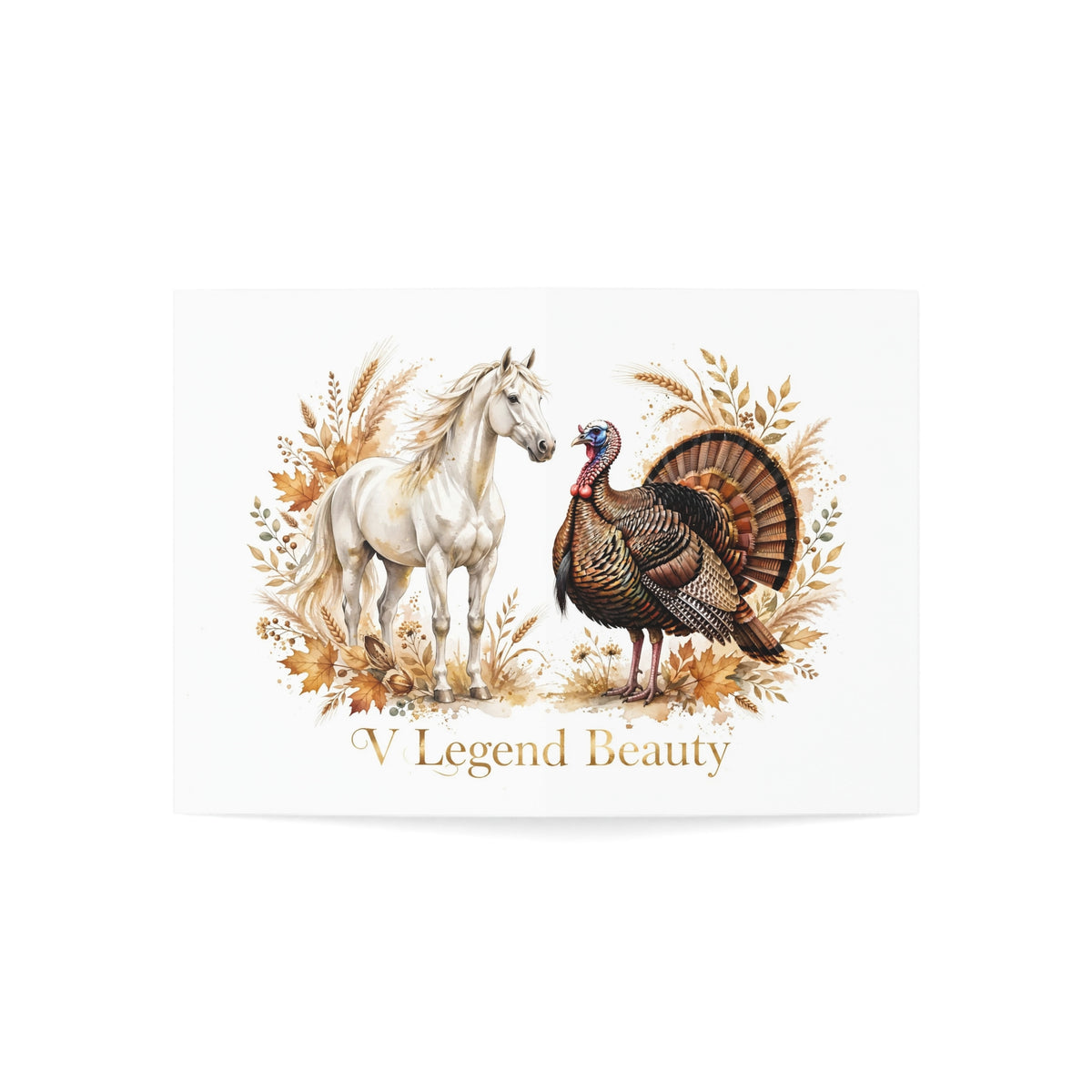 V Legend Beauty Thanksgiving White Horse Turkey Greeting Card
