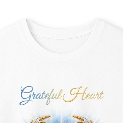 Thanksgiving Long Sleeve Shirt for Women | Grateful Heart Golden Turkey White Graphic Tee | V Legend Beauty