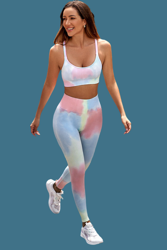 V Legend Sexy Tie Dye Yoga Bra with High Waist Leggings Set (Two Pieces)