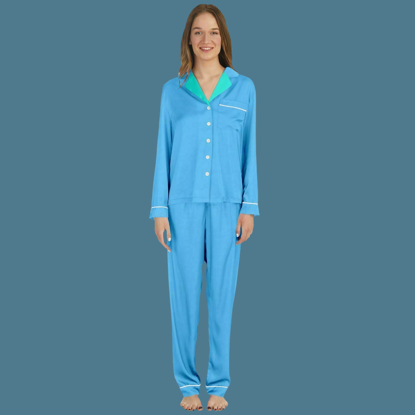 V Legend Women's Satin Pajamas - Baby Blue (Mother Love 6 Colors)