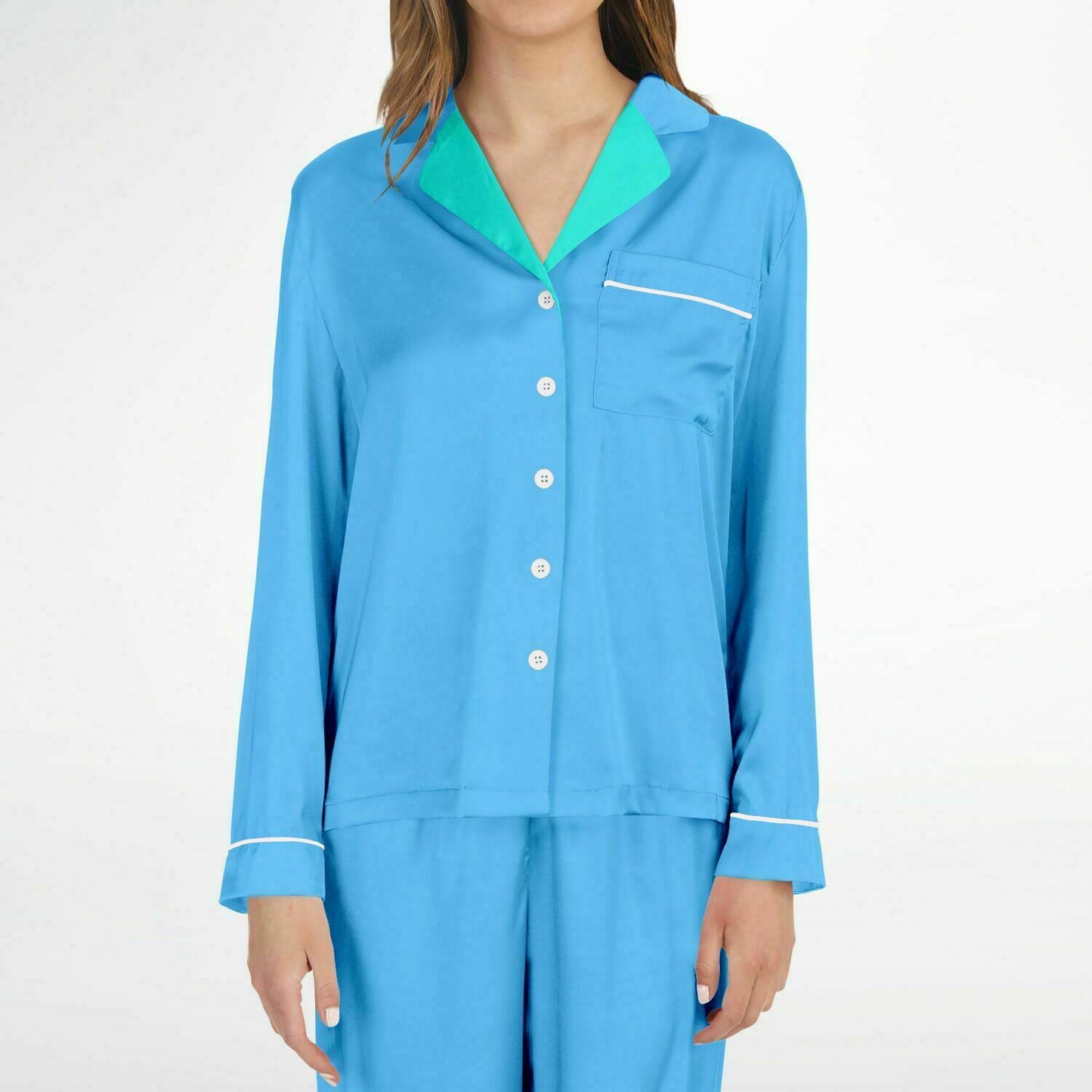 V Legend Women's Satin Pajamas - Baby Blue (Mother Love 6 Colors)