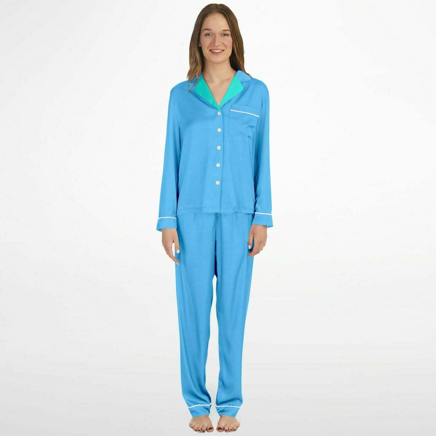 V Legend Women's Satin Pajamas - Baby Blue (Mother Love 6 Colors)