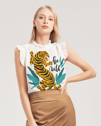 V Legend Tiger Images Women's All-Over Print Ruffle Sleeve Top