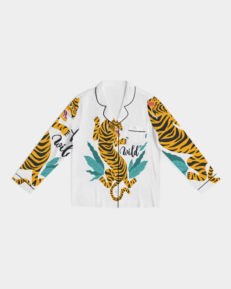 V Legend Tiger Images Women's Satin Long Sleeve Pajama Top